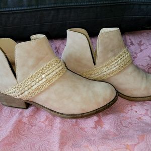 Beige Braided Ankle Boots